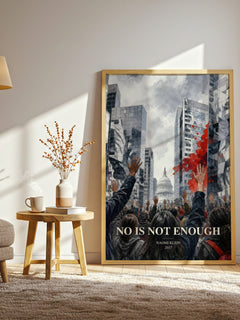 No Is Not Enough watercolour print in frame leaning in hallway – non fiction wall art