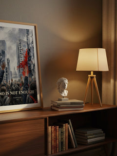 No Is Not Enough watercolour print on bookshelf – Naomi Klein fan gift