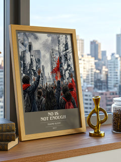No Is Not Enough book cover print framed by window – literary home decor