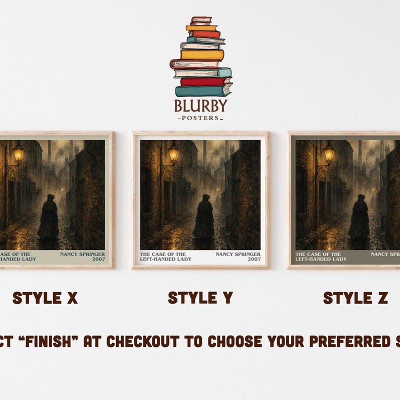 The Case of the Left-Handed Lady literary print in frame leaning in hallway – mystery wall art
