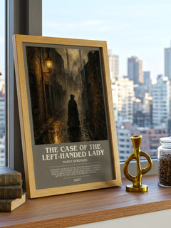 The Case of the Left-Handed Lady bookish print framed by window – literary home decor