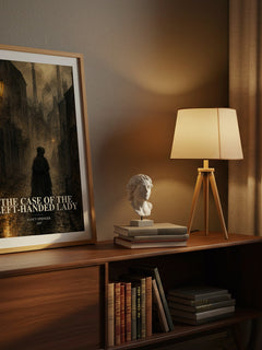 The Case of the Left-Handed Lady watercolour print on bookshelf – Nancy Springer fan gift