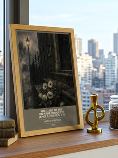 The Case of the Bizarre Bouquets (Enola Holmes, #3) book cover print framed by window – literary home decor