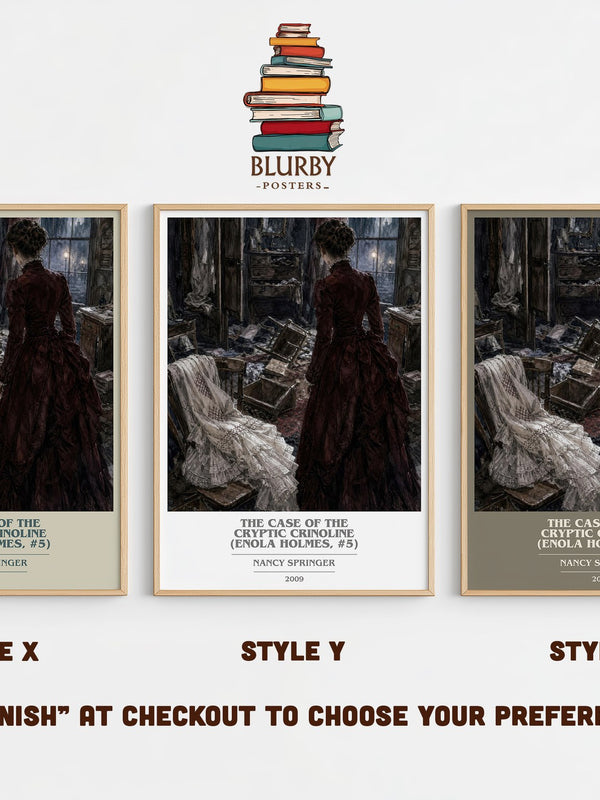 The Case of the Cryptic Crinoline (Enola Holmes, #5) book cover print in frame leaning in hallway – mystery wall art