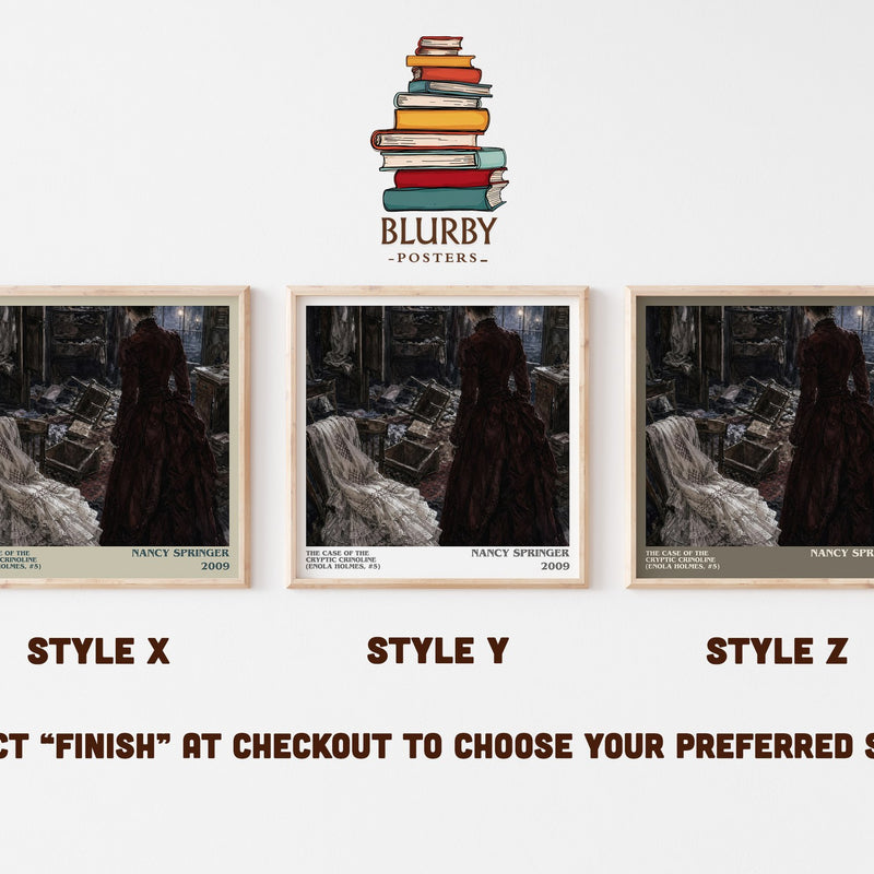 The Case of the Cryptic Crinoline (Enola Holmes, #5) literary print in frame leaning in hallway – mystery wall art