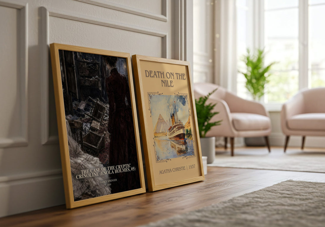 The Case of the Cryptic Crinoline (Enola Holmes, #5) watercolour print framed by window – literary home decor