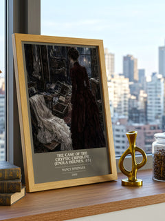 The Case of the Cryptic Crinoline (Enola Holmes, #5) book cover print framed by window – literary home decor