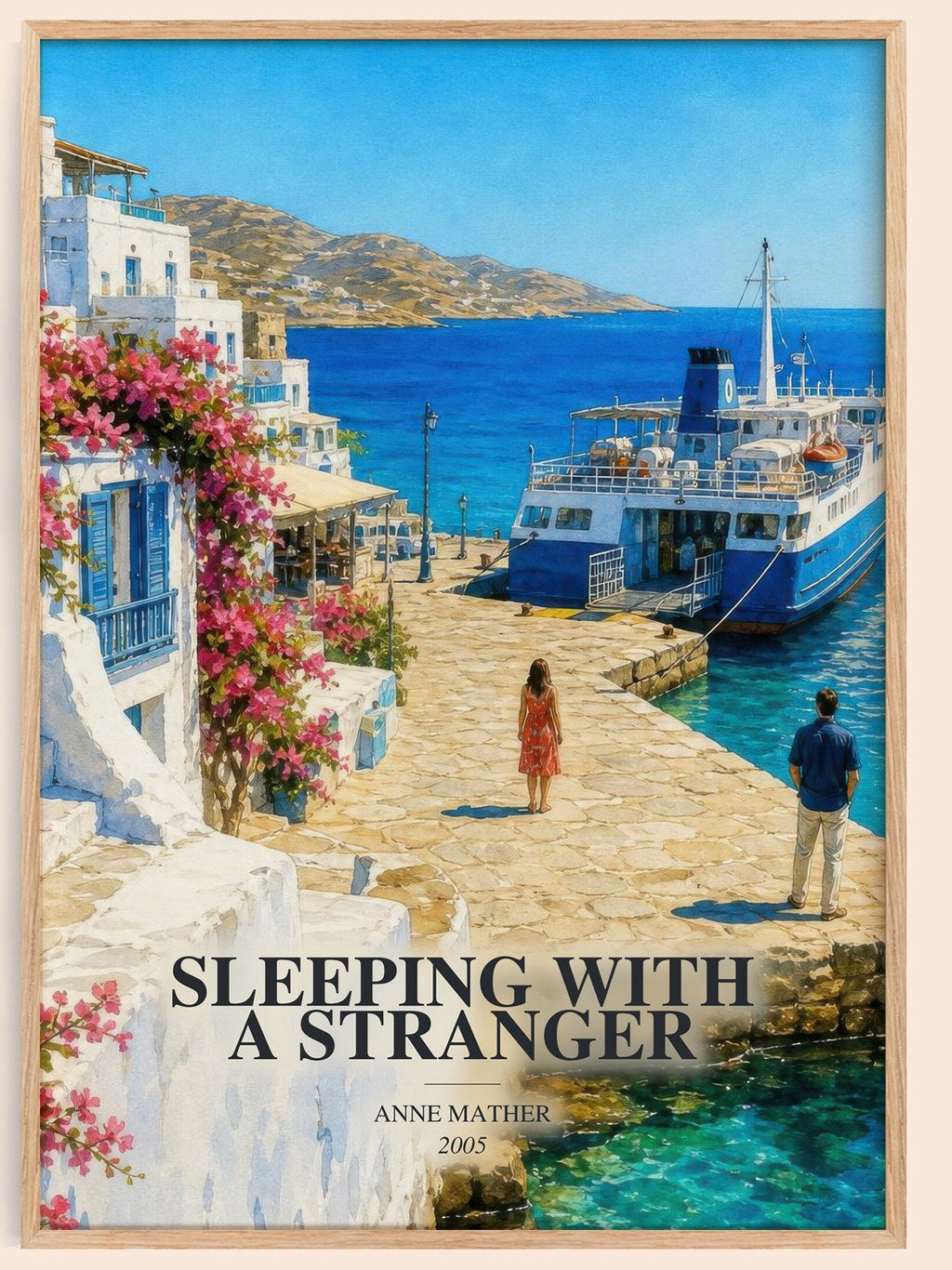 Sleeping with a Stranger watercolour book poster by Anne Mather – framed literary art print