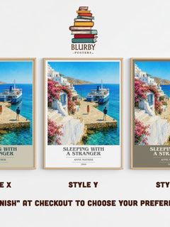 Sleeping with a Stranger book cover print in frame leaning in hallway – romance wall art