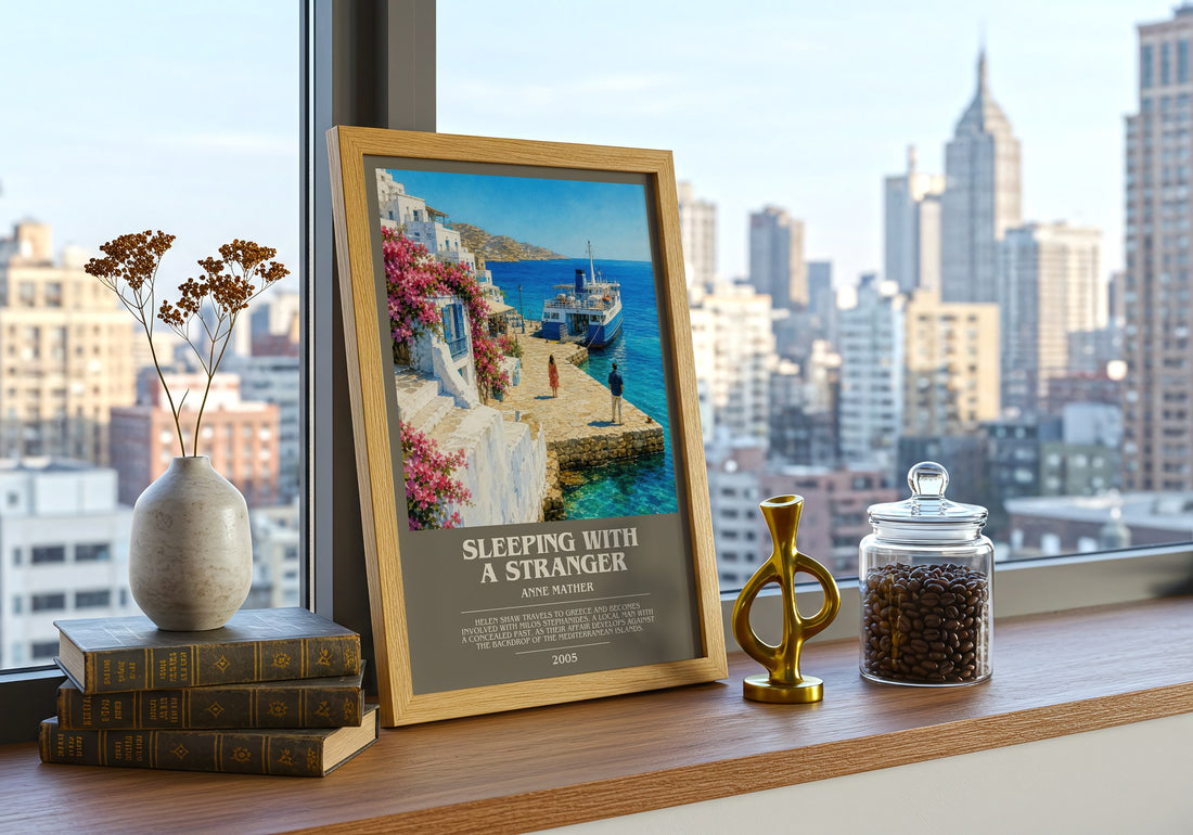 Sleeping with a Stranger bookish print framed by window – literary home decor