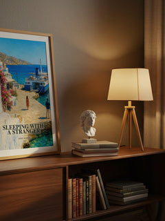 Sleeping with a Stranger watercolour print on bookshelf – Anne Mather fan gift