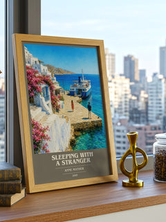 Sleeping with a Stranger book cover print framed by window – literary home decor