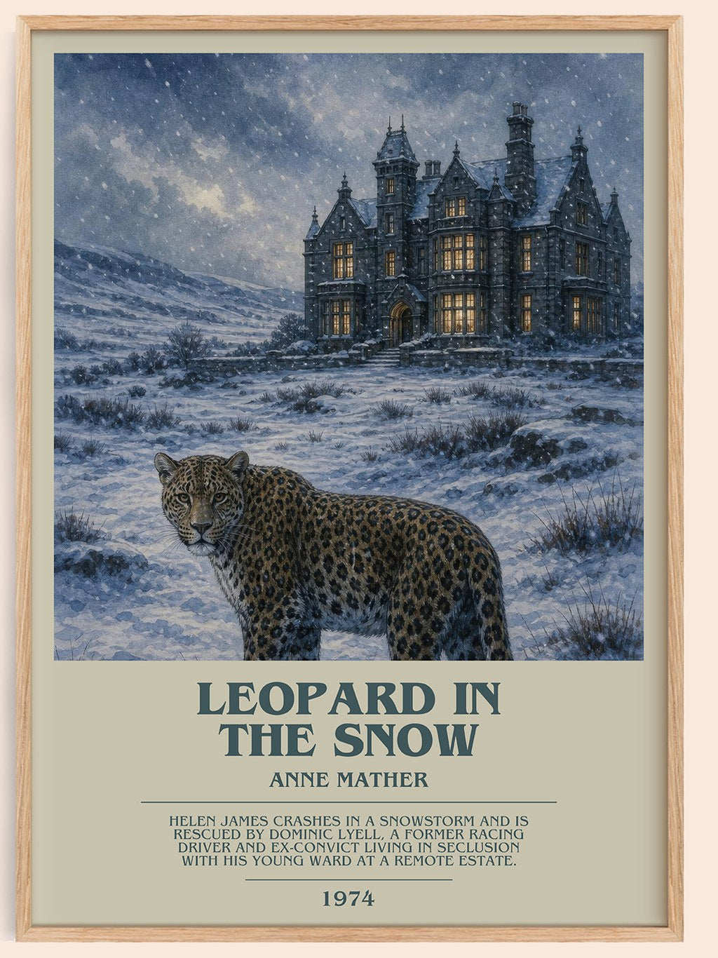 Leopard in the Snow bookish book poster by Anne Mather – framed literary art print