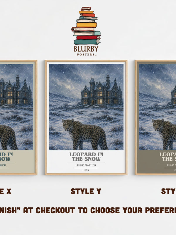Leopard in the Snow book cover print in frame leaning in hallway – romance wall art