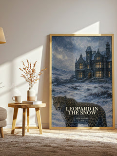 Leopard in the Snow watercolour print in frame leaning in hallway – romance wall art