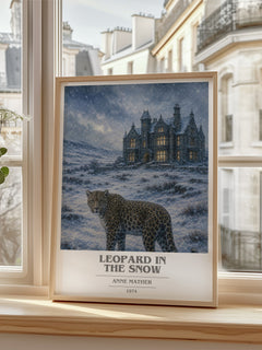 Leopard in the Snow book cover poster colour and style options – Anne Mather book art