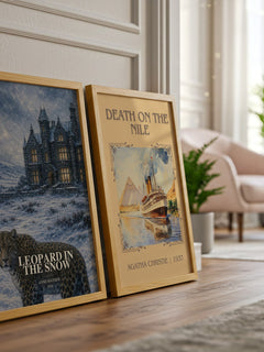 Leopard in the Snow watercolour print framed by window – literary home decor