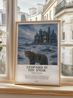 Leopard in the Snow bookish poster colour and style options – Anne Mather book art