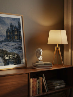 Leopard in the Snow watercolour print on bookshelf – Anne Mather fan gift