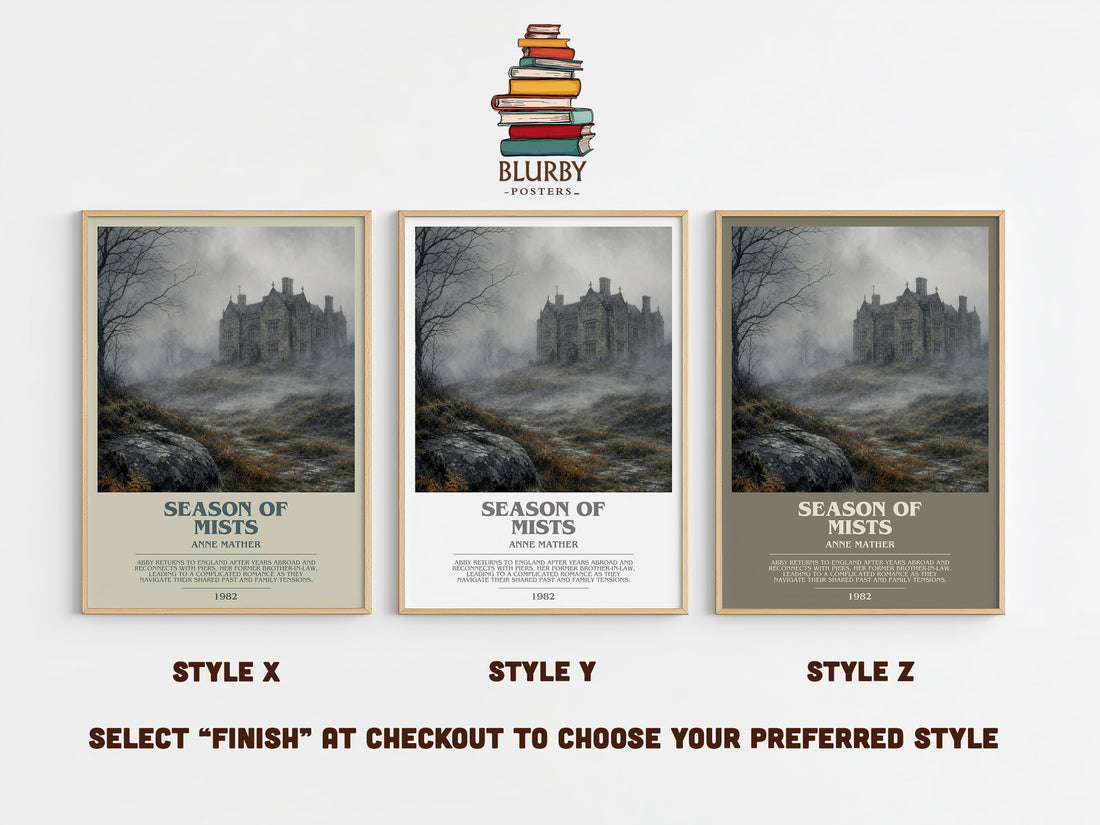 Season of Mists bookish print in frame leaning in hallway – romance wall art (mockup)
