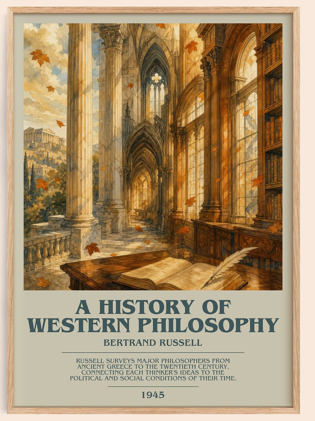 A History of Western Philosophy bookish book poster by Bertrand Russell – framed literary art print