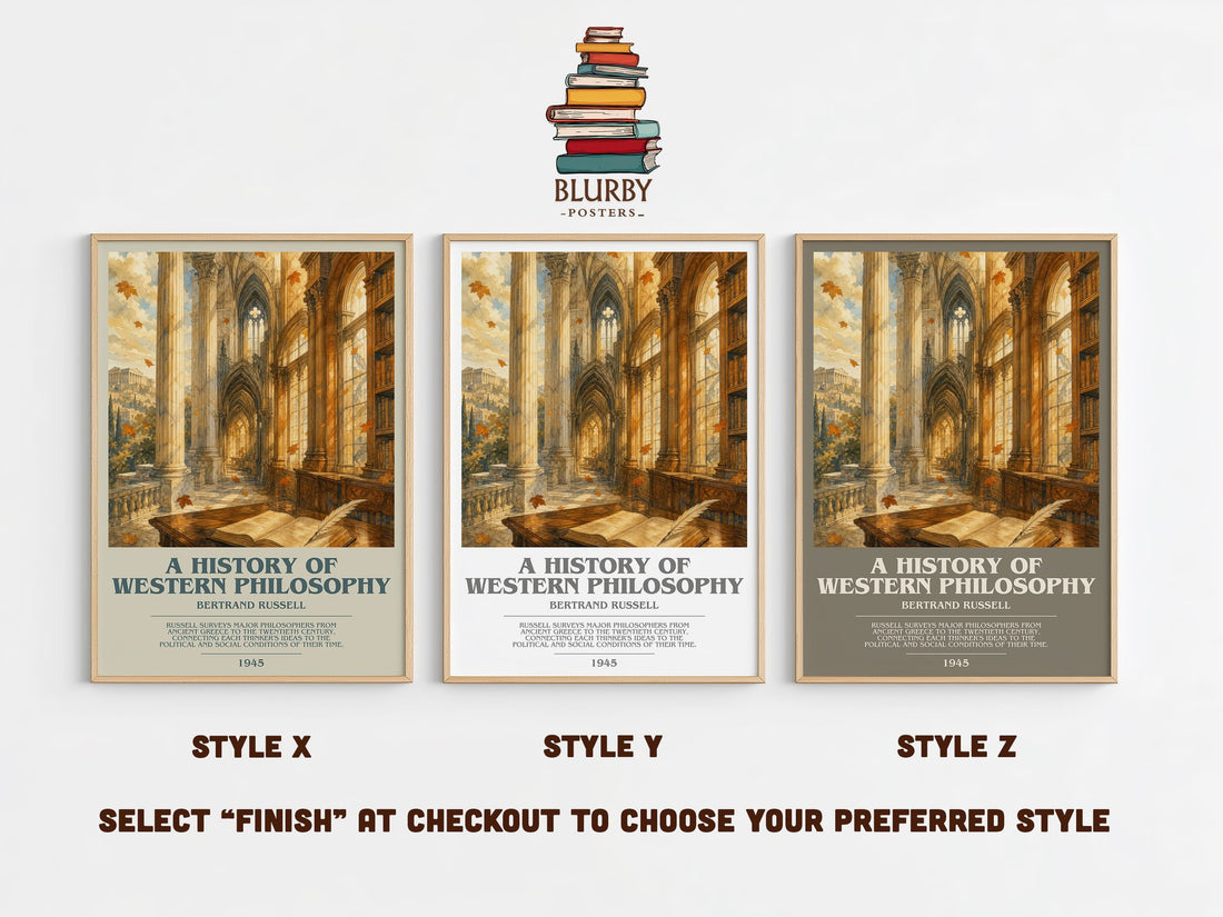 A History of Western Philosophy bookish print in frame leaning in hallway – philosophy wall art (mockup)