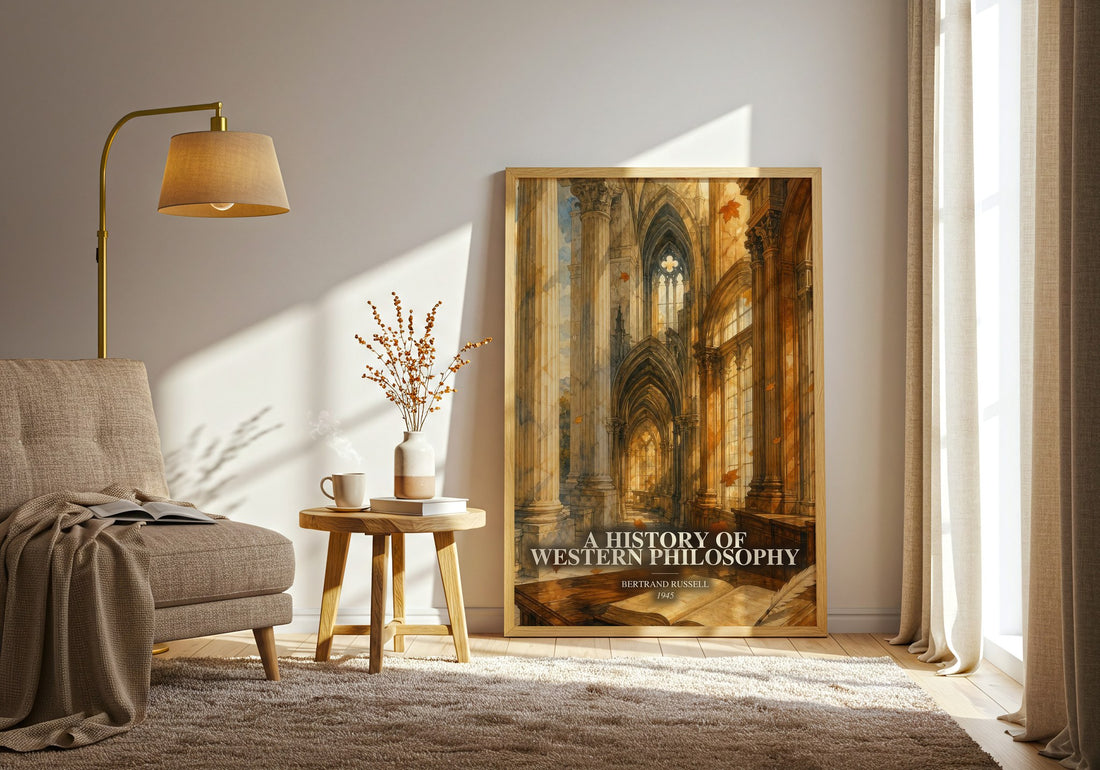 A History of Western Philosophy watercolour print in frame leaning in hallway – philosophy wall art