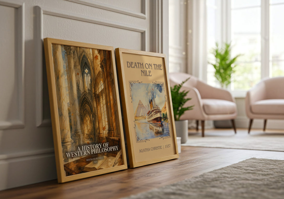 A History of Western Philosophy watercolour print framed by window – literary home decor