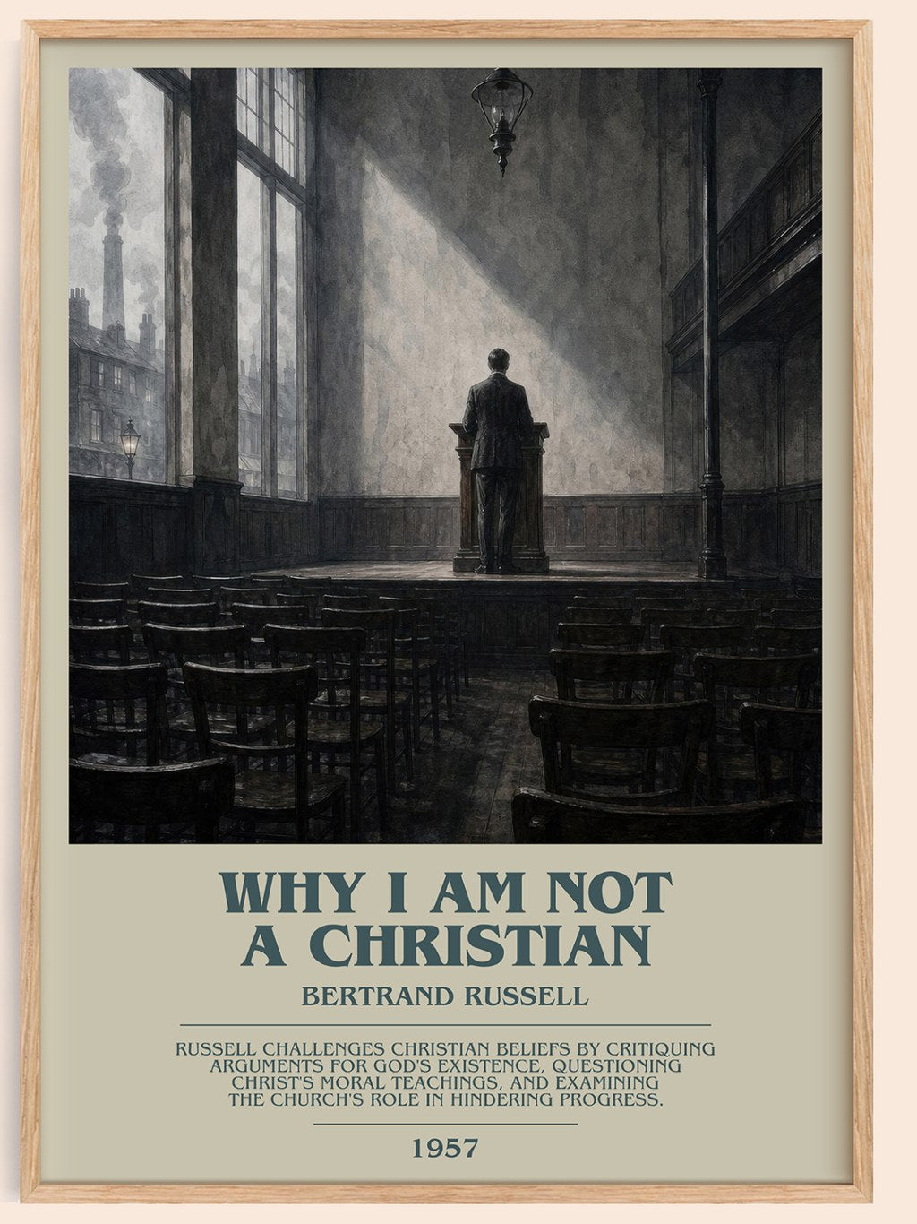 Why I am not a Christian bookish book poster by Bertrand Russell – framed literary art print