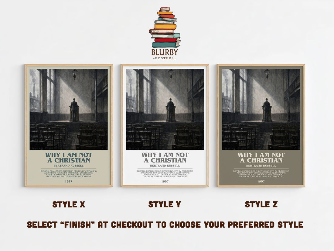 Why I am not a Christian bookish print in frame leaning in hallway – philosophy wall art (mockup)