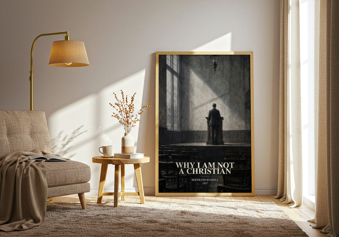 Why I am not a Christian watercolour print in frame leaning in hallway – philosophy wall art