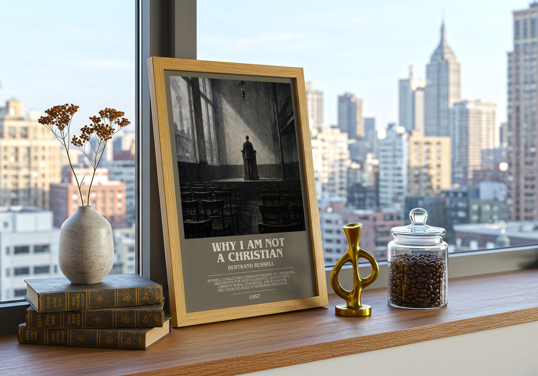 Why I am not a Christian bookish print framed by window – literary home decor