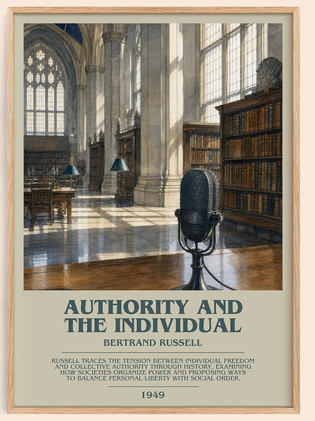Authority and the Individual bookish book poster by Bertrand Russell – framed literary art print