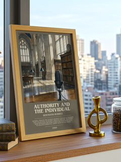Authority and the Individual bookish print framed by window – literary home decor