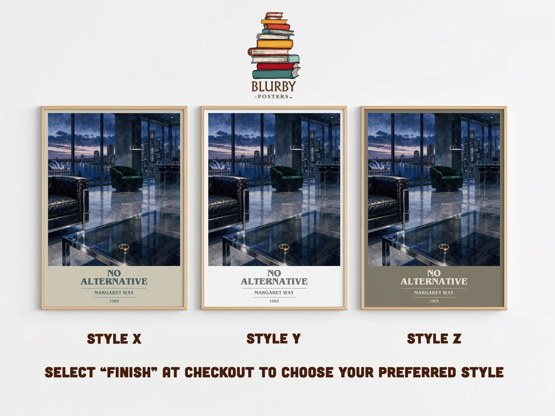 No Alternative book cover print in frame leaning in hallway – romance wall art (mockup)