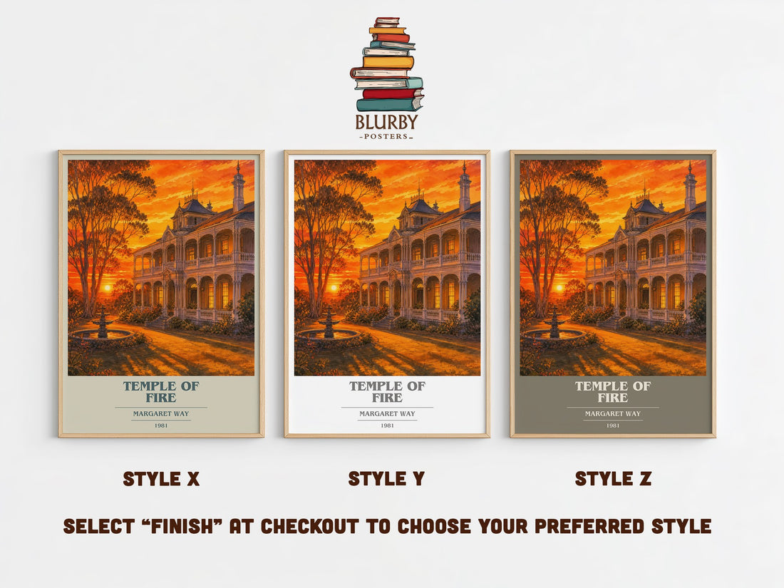 Temple of Fire book cover print in frame leaning in hallway – romance wall art (mockup)