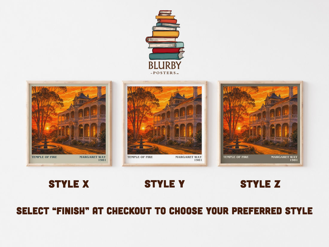 Temple of Fire literary print in frame leaning in hallway – romance wall art (mockup)