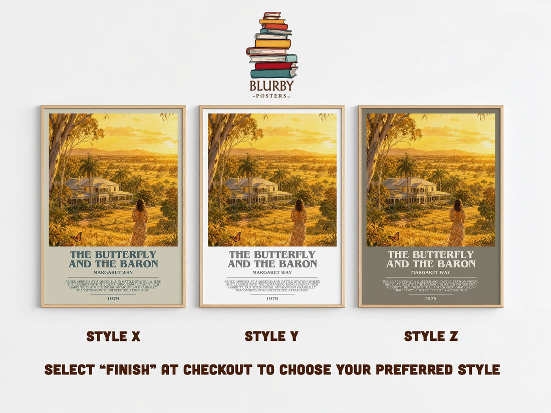 The Butterfly and the Baron bookish print in frame leaning in hallway – romance wall art (mockup)