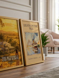 The Butterfly and the Baron watercolour print framed by window – literary home decor