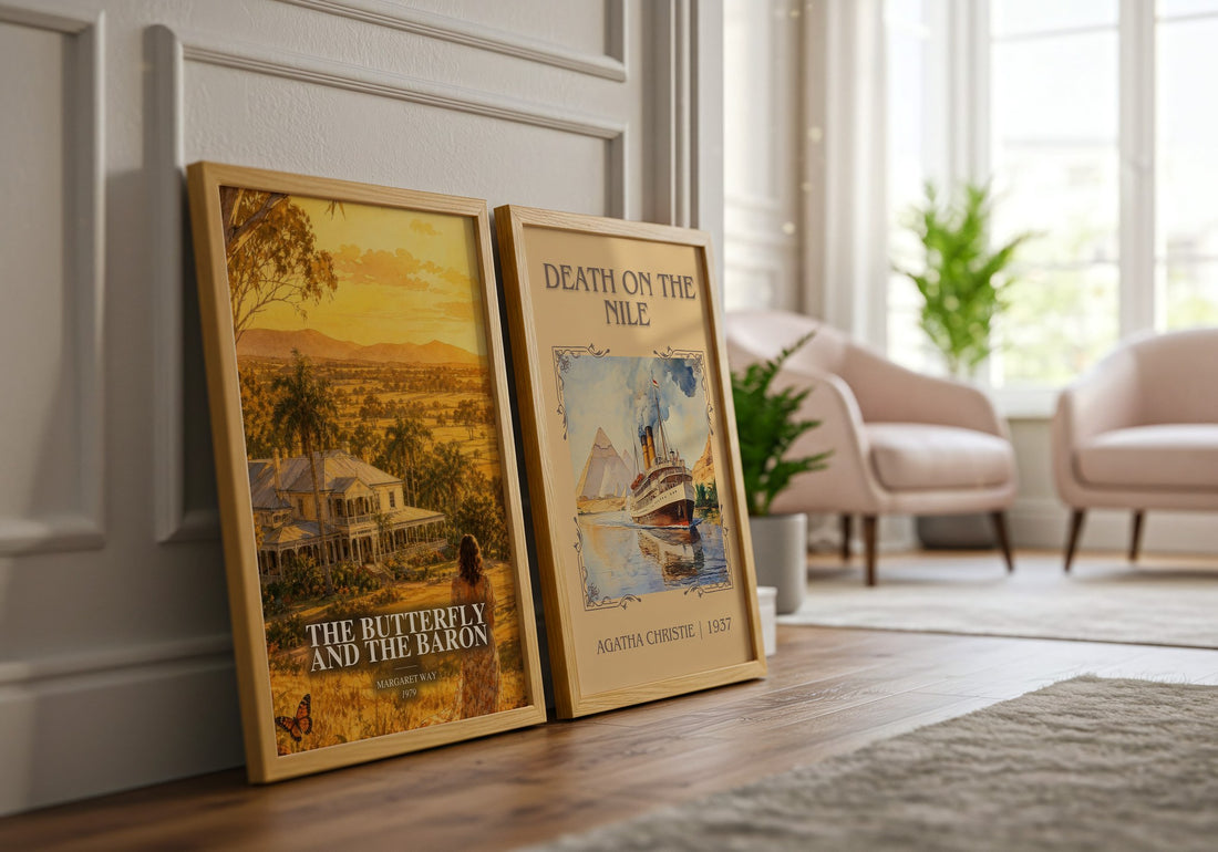 The Butterfly and the Baron watercolour print framed by window – literary home decor