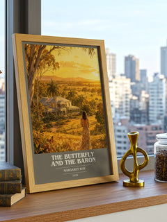 The Butterfly and the Baron book cover print framed by window – literary home decor