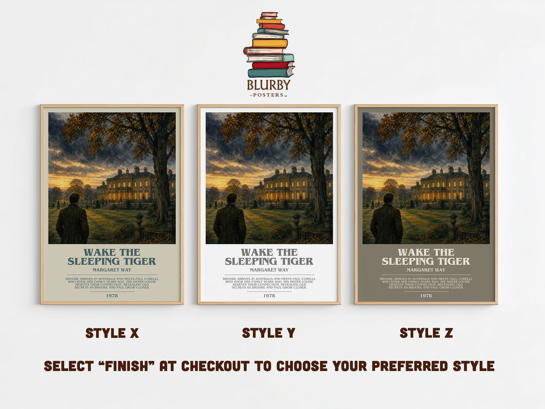Wake the Sleeping Tiger bookish print in frame leaning in hallway – romance wall art (mockup)