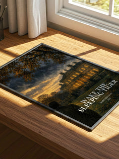 Wake the Sleeping Tiger watercolour book poster framed on wall – romance wall art