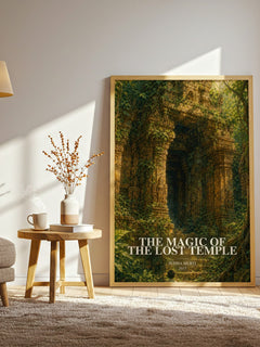 The Magic of the Lost Temple watercolour print in frame leaning in hallway – childrens wall art