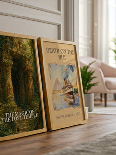 The Magic of the Lost Temple watercolour print framed by window – literary home decor