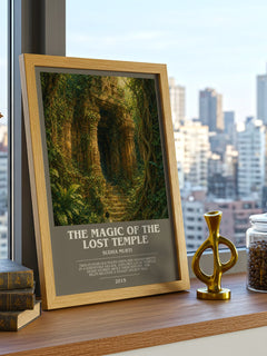 The Magic of the Lost Temple bookish print framed by window – literary home decor