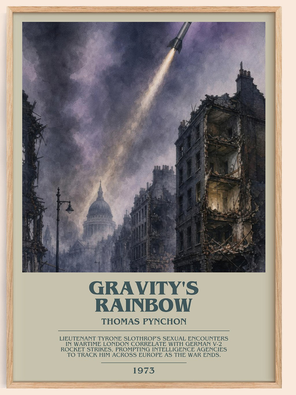 Gravity's Rainbow bookish book poster by Thomas Pynchon – framed literary art print