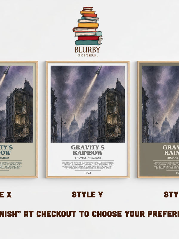 Gravity's Rainbow bookish print in frame leaning in hallway – literary fiction wall art