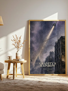 Gravity's Rainbow watercolour print in frame leaning in hallway – literary fiction wall art
