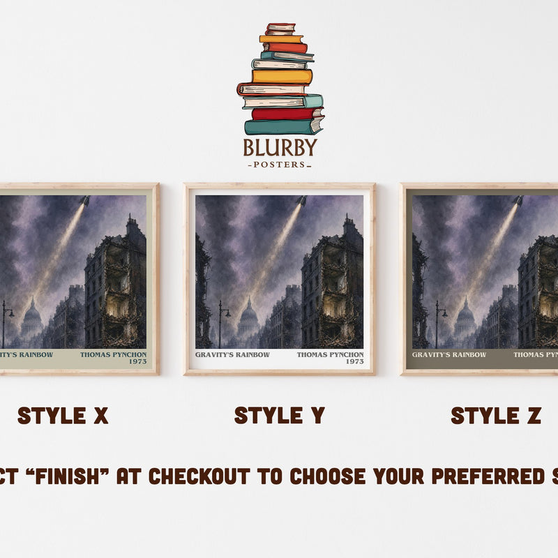 Gravity's Rainbow literary print in frame leaning in hallway – literary fiction wall art